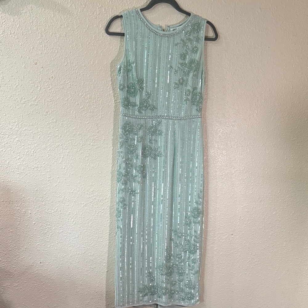 Mac Duggal Mint Green Beaded Midi Dress